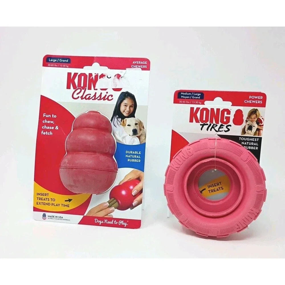 Kong Dog Toys Lot of 2 Large Kong Classic & Med-Lrg Kong Tire New